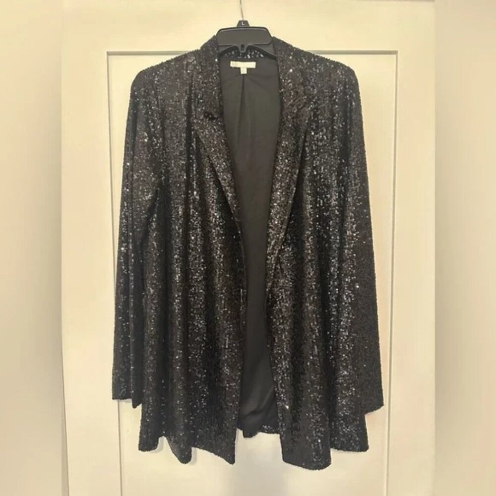 Black Sequin Double Breasted Blazer Large - image 1